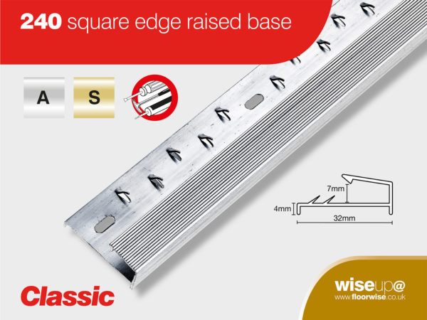 Square Edge Raised Base - Polished Aluminium - 2.7m length, Punched